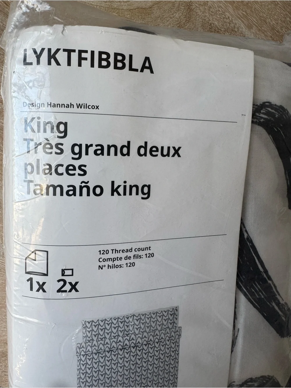 IKEA LYKTFIBBLA King Duvet Cover - White with Black Heart Print